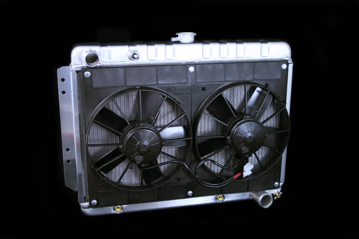 DeWitts Radiator 4139016A | and Fan Impala All, DF, Auto, Dual 11" Spal Fans, Natural; 1963-1970