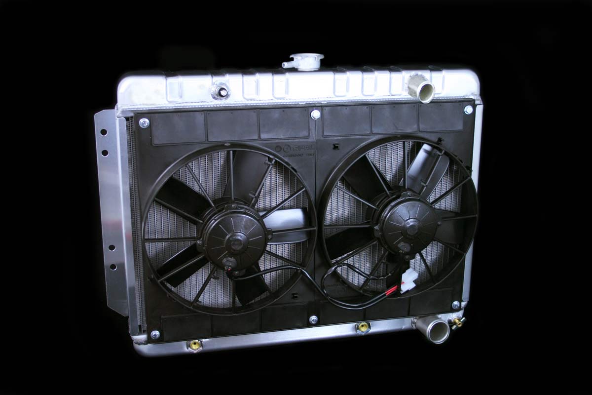 DeWitts Radiator 4139001A | and Fan Chevelle SB / BB DF Auto, Dual 12" Fans, Natural; 1964-1965