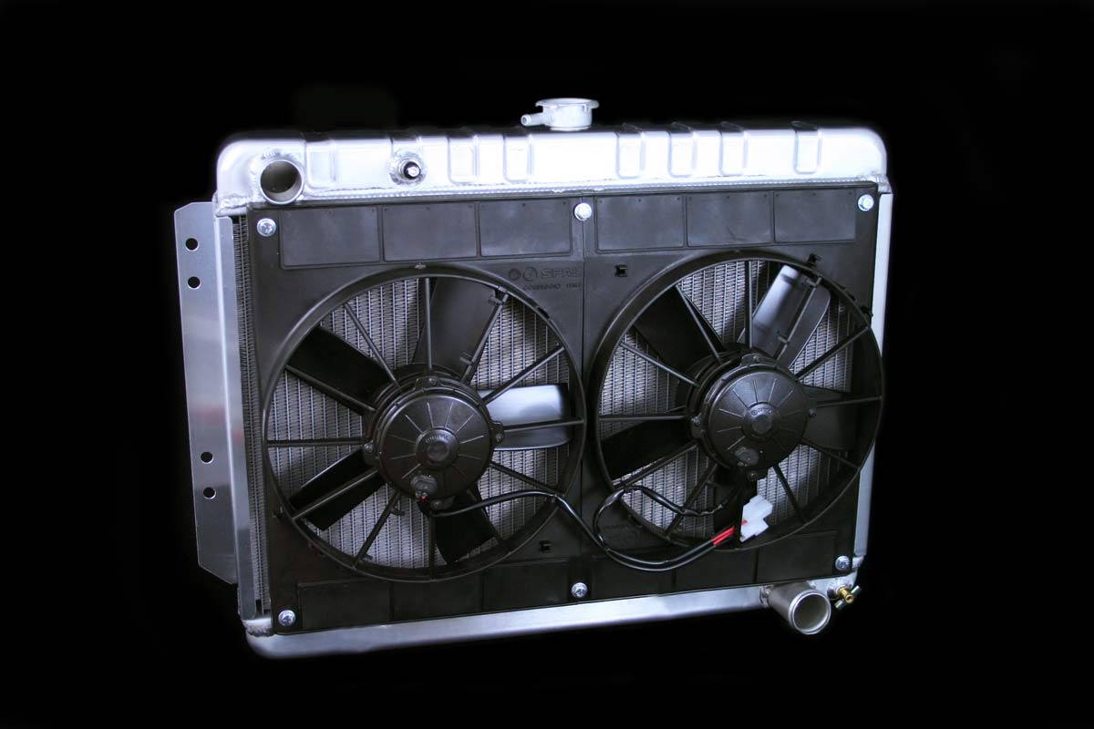 DeWitts Radiator 4139016M | and Fan Impala All, DF, Manual, Dual 11" Spal Fans, Natural; 1963-1970