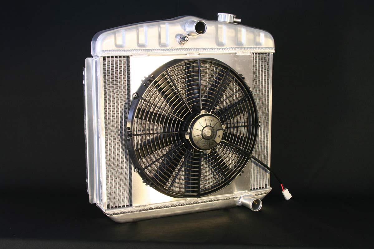 DeWitts Radiator 4139012M | and Fan Chevy TRI-V, V8 mount, DF, Manual, Single 16" Fan, Natural; 1955-1957