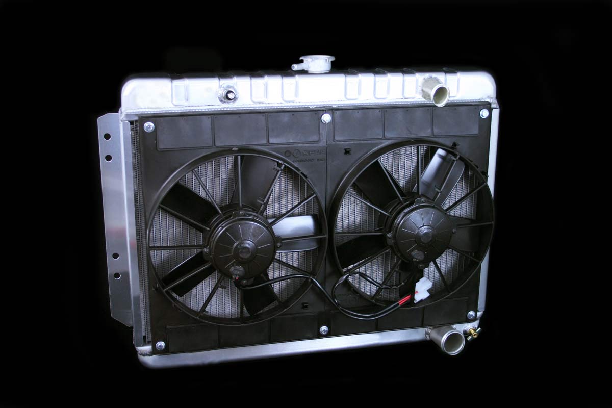 DeWitts Radiator 4139001M | and Fan Chevelle SB / BB DF Manual, Dual 12" Fans, Natural; 1964-1965