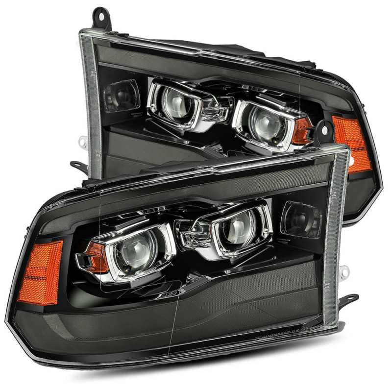 AlphaRex 880593 | Dodge Ram 1500HD PRO-Series Proj Headlights Plank Style Black w/Seq Signal/Smoked DRL; 2009-2018