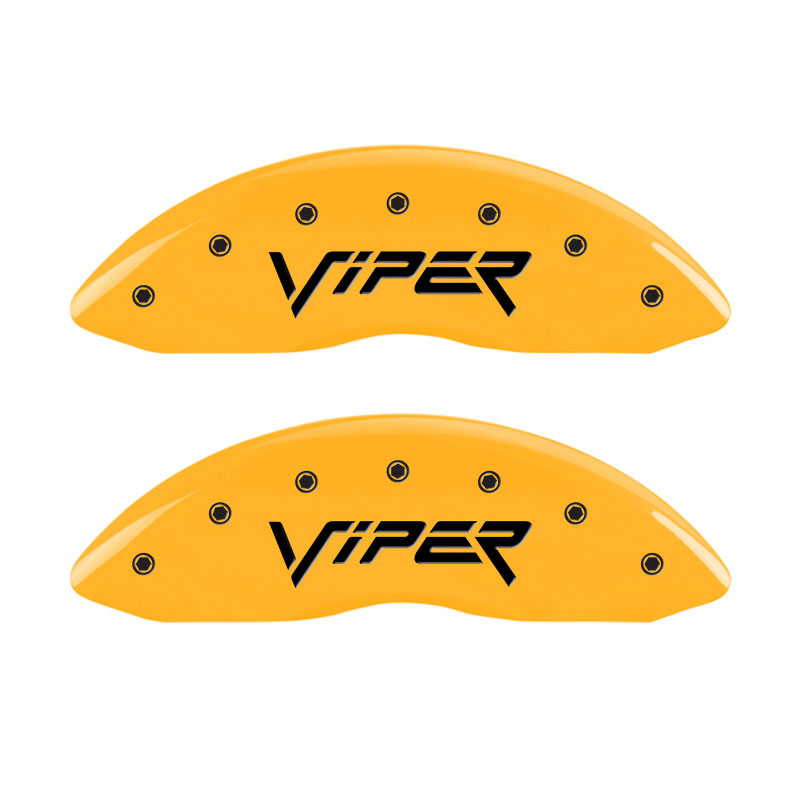 MGP 12203SSNPYL | 4 Caliper Covers Engraved Front Viper Rear Snake Yellow Finish Black Char 2002 Dodge Viper; 2001-2002