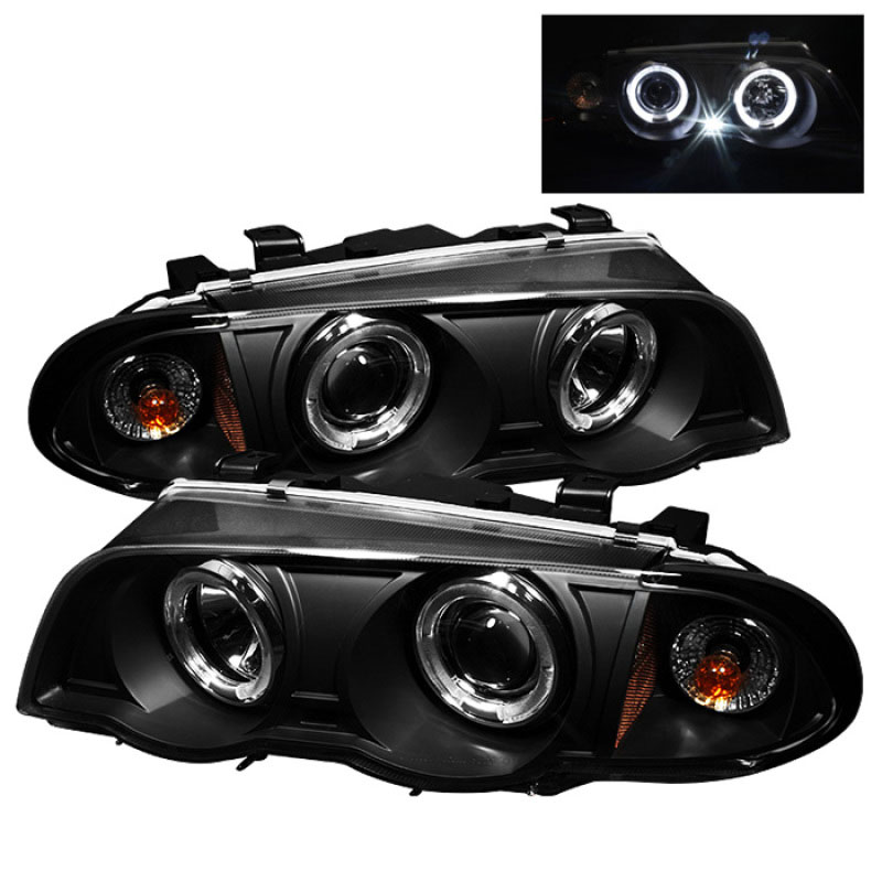 SPYDER 5008947 | Spyder BMW E46 3-Series 4Dr 1PC Halo Amber Projector Headlights - Black - (PRO-YD-BMWE46-4D-HL-AM-BK); 1999-2001