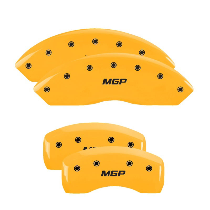 MGP 37004SMGPYL | MGP 4 Caliper Covers Engraved Front & Rear MGP Yellow finish black ch; 2008-2012