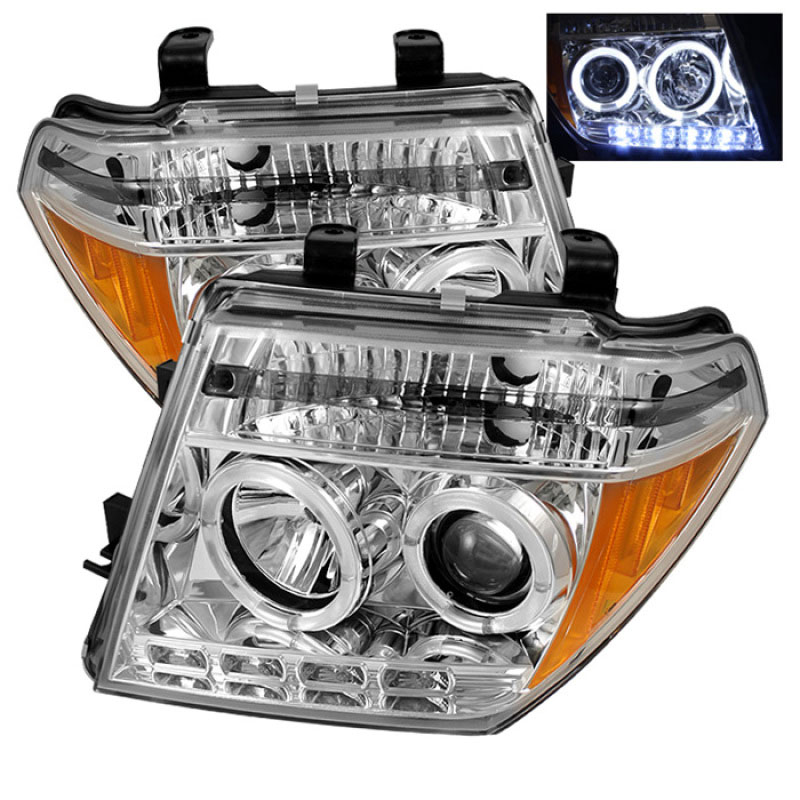 SPYDER 5011534 | Spyder Nissan Frontier Halo LED ( Replaceable LEDs ) Projector Headlights - Chrome - (PRO-YD-NF05-HL-C); 2005-2008