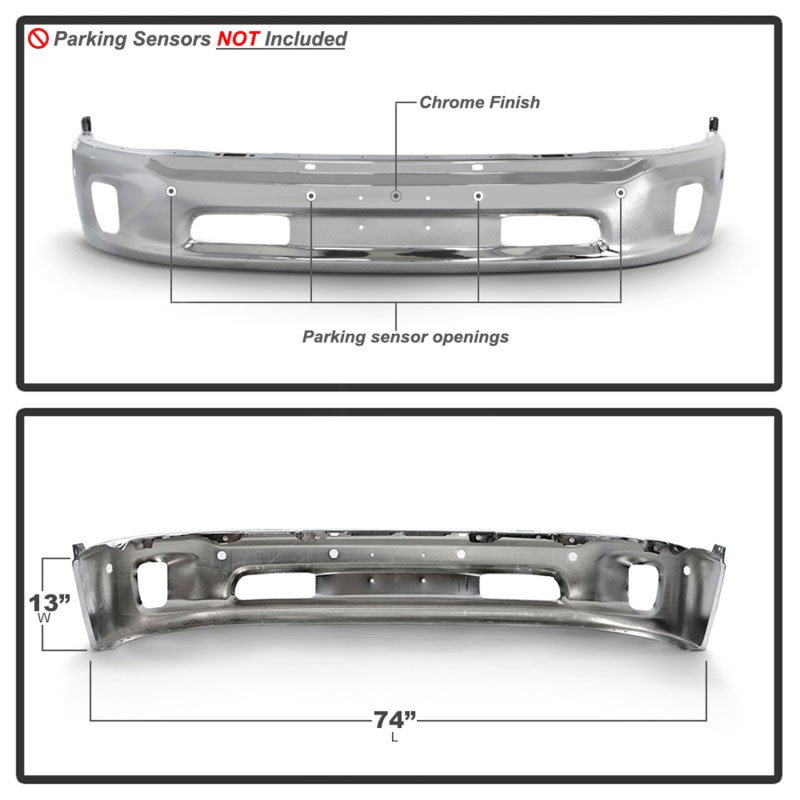 SPYDER 9948497 | Spyder Dodge Ram 1500 14-18 Bottom w/Sensor w/Fog Light Hole Front Bumper - Chrome (OEM 68160857AA); 2014-2018