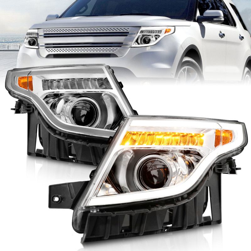 ANZO 111576 | 11-15 Ford Explorer Projector Headlights w/ Light Bar Chrome Housing w/ Amber light; 2011-2015