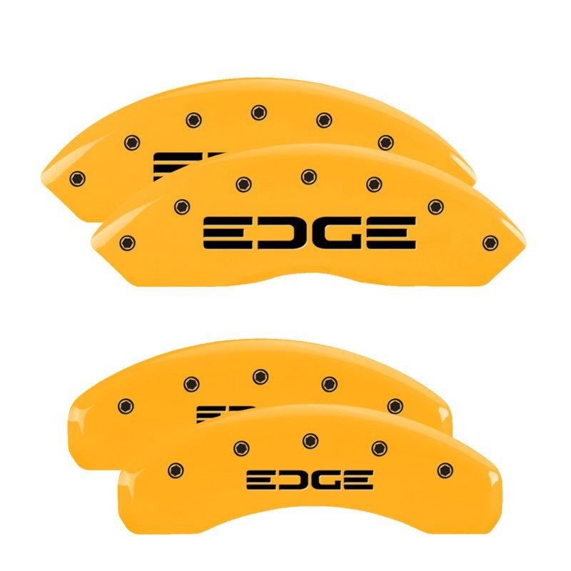 MGP 10119SEDGYL | 4 Caliper Covers Engraved Front & Rear Edge Yellow finish black ch; 2011-2014