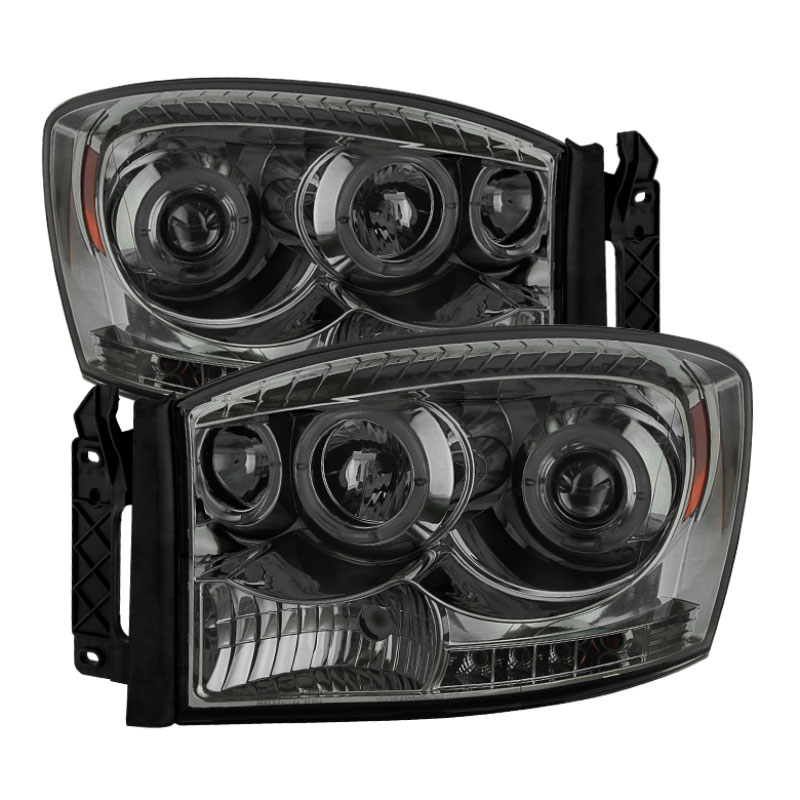 SPYDER 5010025 | Spyder Dodge Ram 1500 Halo LED ( Replaceable LEDs ) Projector Headlights - Smoke - (PRO-YD-DR06-HL-SM); 2006-2008