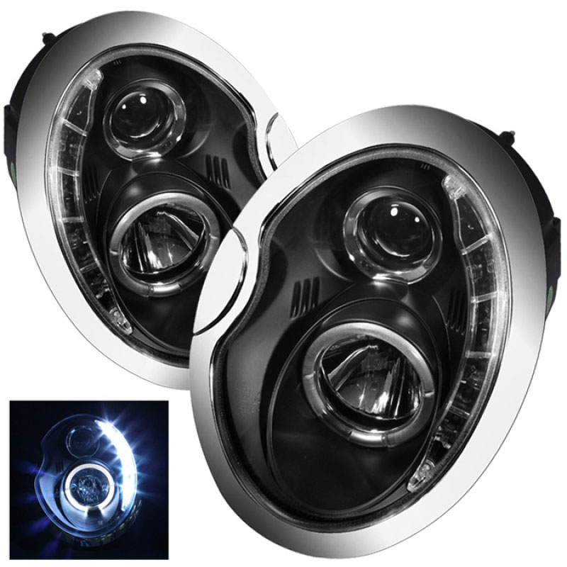 SPYDER 5011336 | Spyder Mini Cooper DRL LED Projector Headlights - Black - (PRO-YD-MC02-DRL-BK); 2002-2006