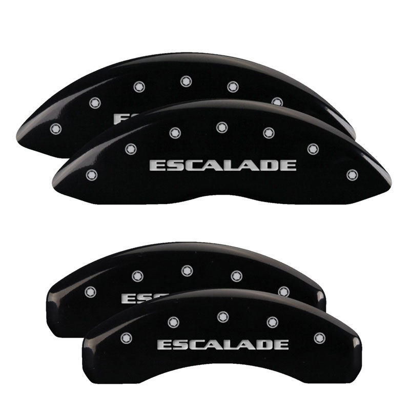 MGP 35015SESCBK | 4 Caliper Covers Engraved Front & Rear Escalade Black finish silver ch; 2007-2020