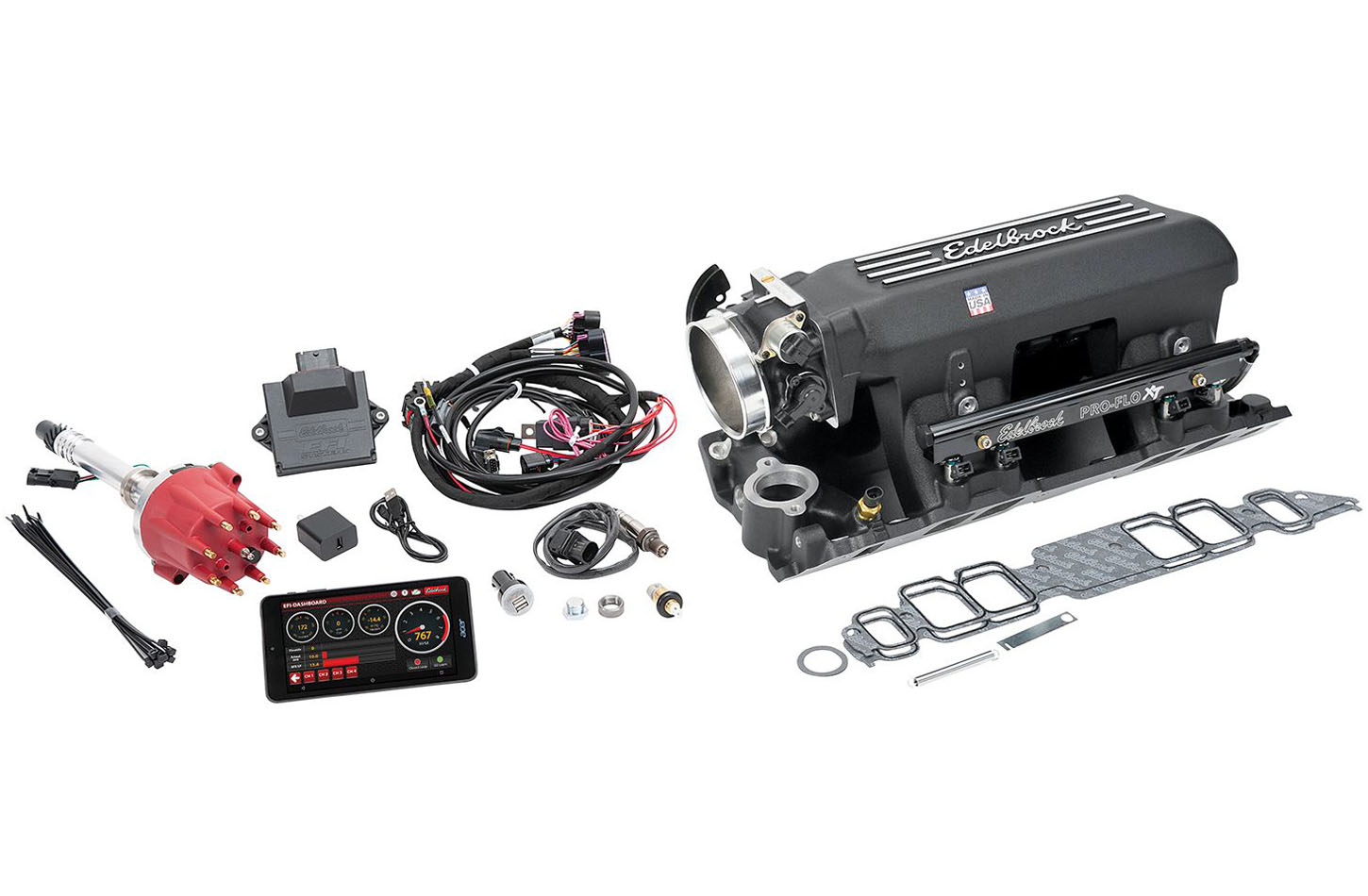 Edelbrock 35883 | Pro Flo 4 XT EFI System Seq Port BBC Rect Port Std Deck 775 Max HP 60lb/hr Black Finish