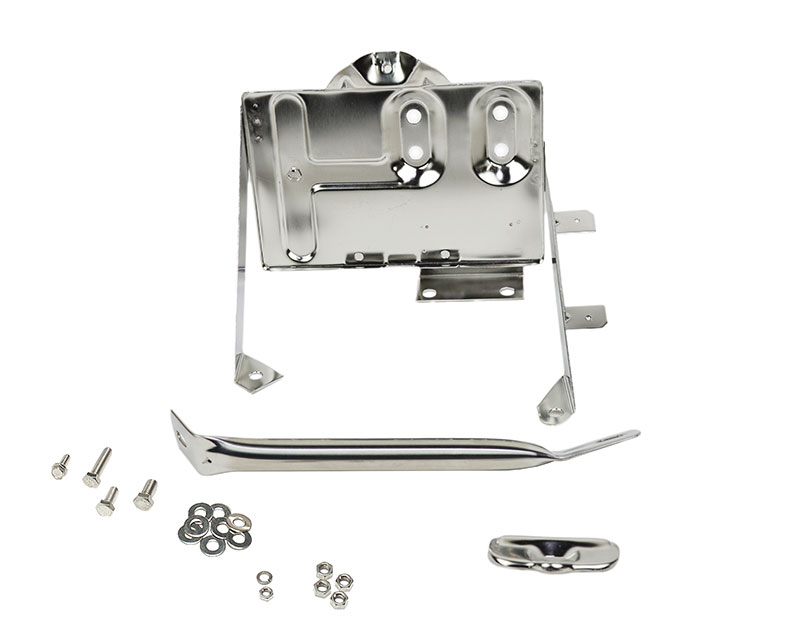 Kentrol 30498 | 76-86 Jeep CJ Battery Tray with support arm - Polished Silver; 1976-1986