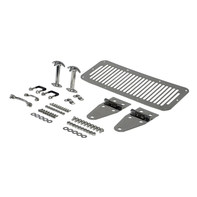 Rugged Ridge 11101.01 | 76-86 Jeep CJ / 87-95 Jeep Wrangler Stainless Steel Hood Dress Up Kit; 1976-1986