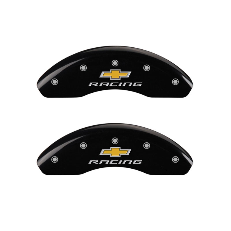 MGP 14247SBRCBK | 4 Caliper Covers Engraved F & R Chevy Racing Black Finish Silver Char 2019 Chevrolet Equinox; 2018-2022