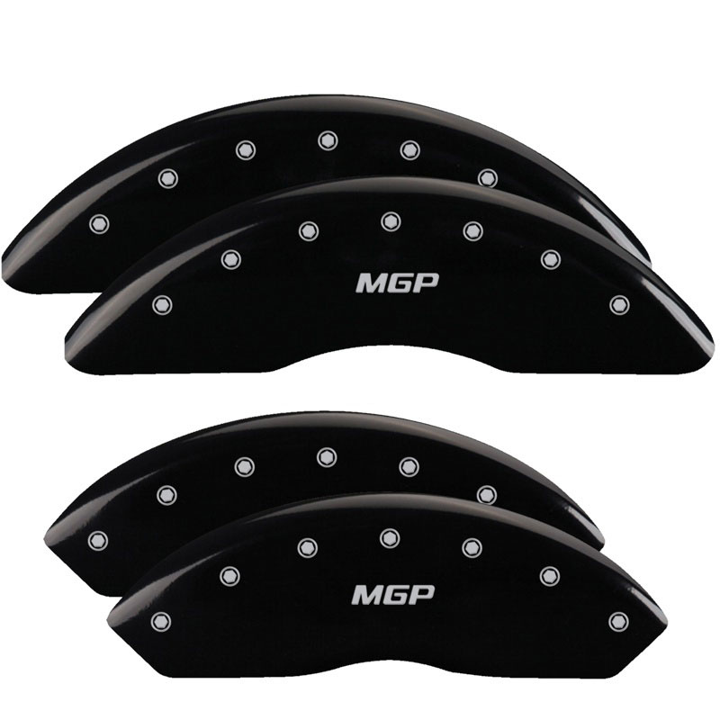 MGP 14008SMGPBK | MGP 4 Caliper Covers Engraved Front & Rear MGP Black finish silver ch; 2009-2016