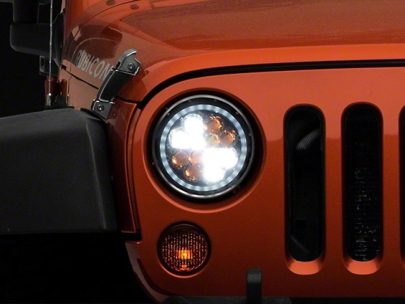 Raxiom j108047 | 97-18 Jeep Wrangler TJ/JK Axial Spider LED Headlight w/ Amber DRL- Chrome Hsng (Clear Lens); 1997-2018