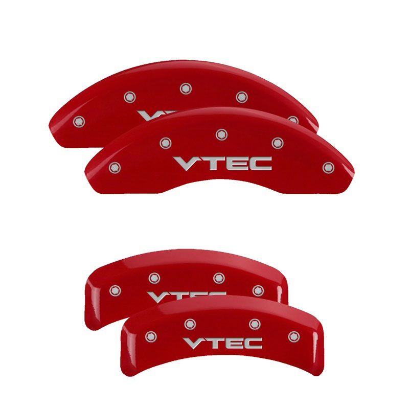 MGP 39002SVTCRD | 4 Caliper Covers Engraved Front & Rear Vtech Red finish silver ch; 2002-2003