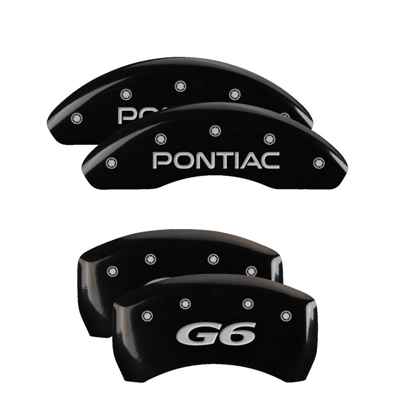 MGP 18025SPG6BK | 4 Caliper Covers Engraved Front Pontiac Engraved Rear G6 Black finish silver ch; 2007-2009