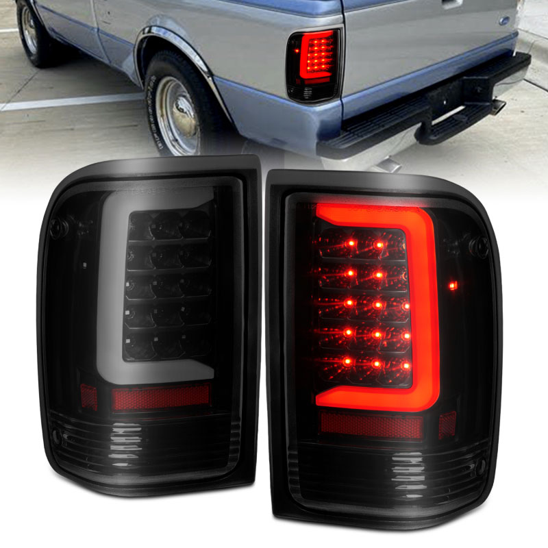 ANZO 311360 | 1993-1997 Ford Ranger LED Tail Lights w/ Light Bar Black Housing Clear Lens; 1993-1997