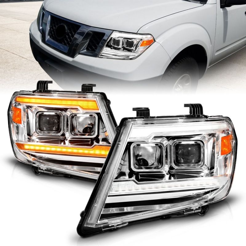 ANZO 111598 | 09-20 Nissan Frontier Chrome Projector Plank Style DRL w/ Switchback & Sequential LED DRL; 2009-2020