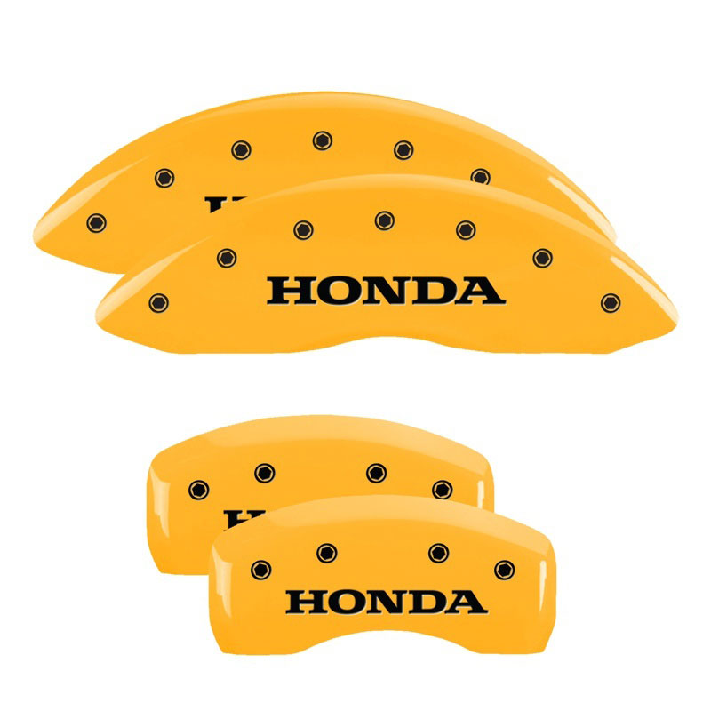 MGP 20201SHONYL | 4 Caliper Covers Engraved Front & Rear Honda Yellow finish black ch; 2012-2014