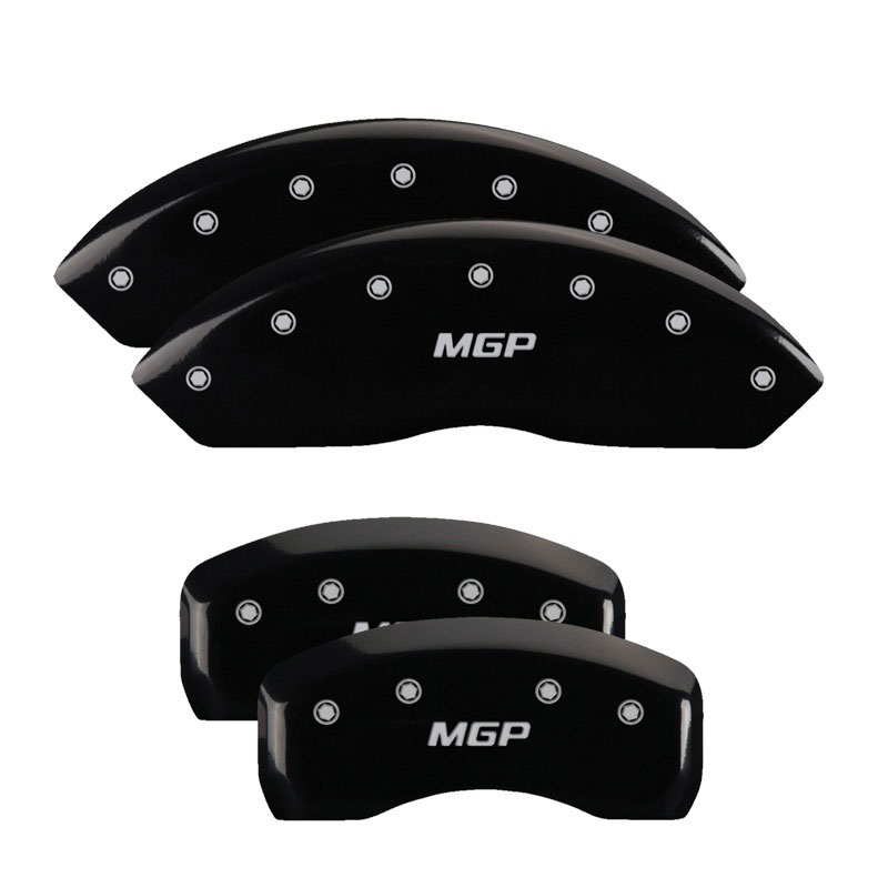 MGP 37004SMGPBK | MGP 4 Caliper Covers Engraved Front & Rear MGP Black finish silver ch; 2008-2012