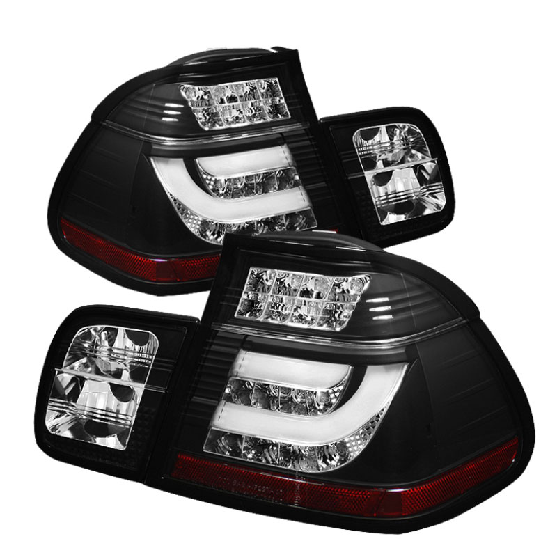 SPYDER 5015938 | Spyder BMW E46 3-Series 4Dr Light Bar Style LED Tail Lights - Black - (ALT-YD-BE4602-4D-LBLED-BK); 2002-2005