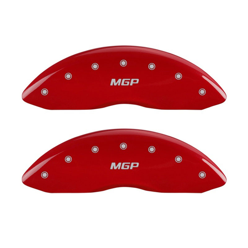 MGP 42011FMGPRD | MGP Front set 2 Caliper Covers Engraved Front MGP Red finish silver ch; 2011-2019