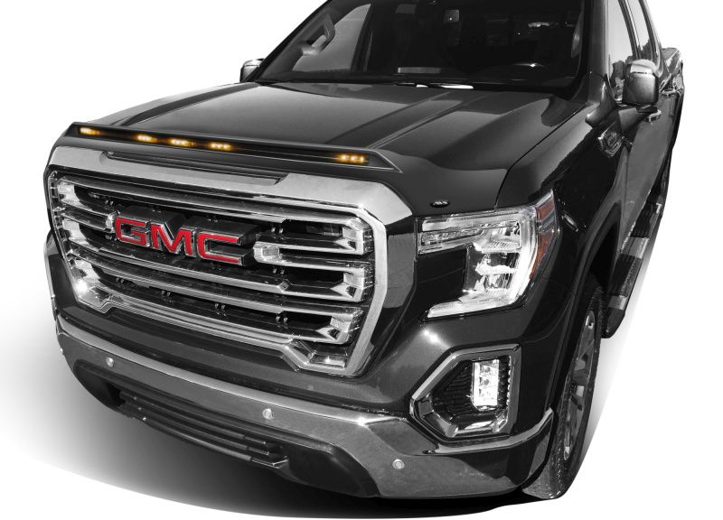 AVS 753167gba | 19-22 GMC Sierra 1500 Aeroskin Low Profile Hood Shield w/ Lights - Onyx Black; 2019-2022