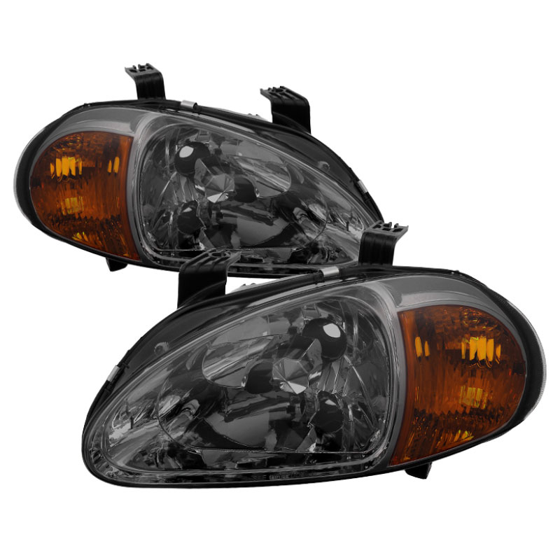 SPYDER 5014818 | xTune Honda Del Sol 1PC Amber Crystal Headlights - Smoke; 1993-1997