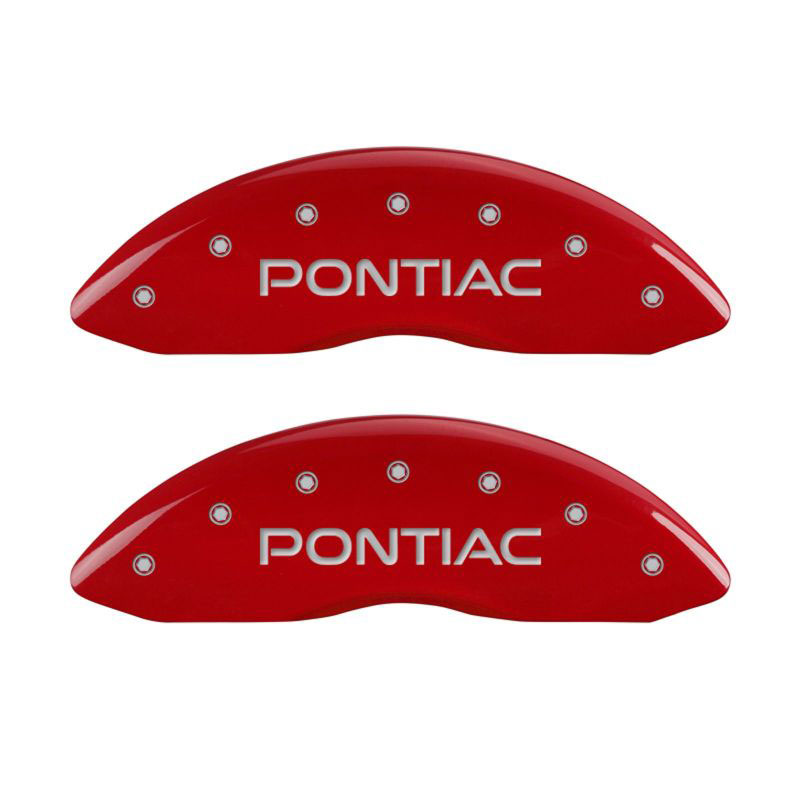 MGP 18011SPOPRD | 4 Caliper Covers Engraved Front & Rear Pontiac Red Finish Silver Char 2008 Pontiac G8; 2008-2009