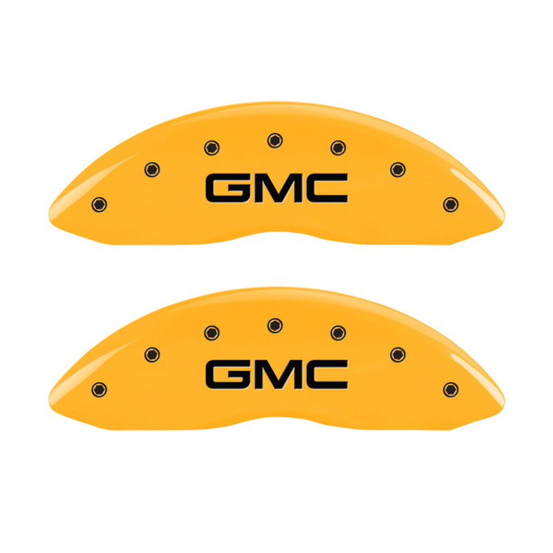 MGP 34213FGMCYL | 2 Caliper Covers Engraved Front GMC Yellow Finish Black Characters 2004 GMC Canyon; 2004-2005