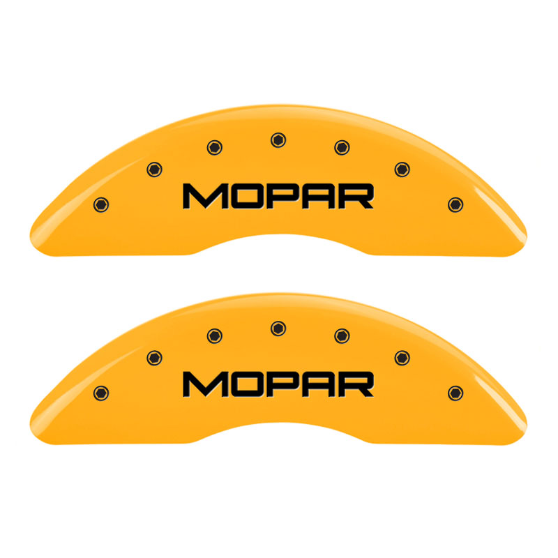 MGP 32002SMOPYL | 4 Caliper Covers Engraved Front & Rear Mopar Yellow Finish Black Char 2004 Chrysler Pacifica; 2004-2008