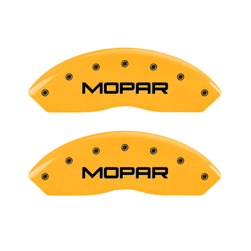 MGP 12059SMOPYL | 4 Caliper Covers Engraved Front & Rear Mopar Yellow Finish Black Char 2010 Dodge Nitro; 2010-2010