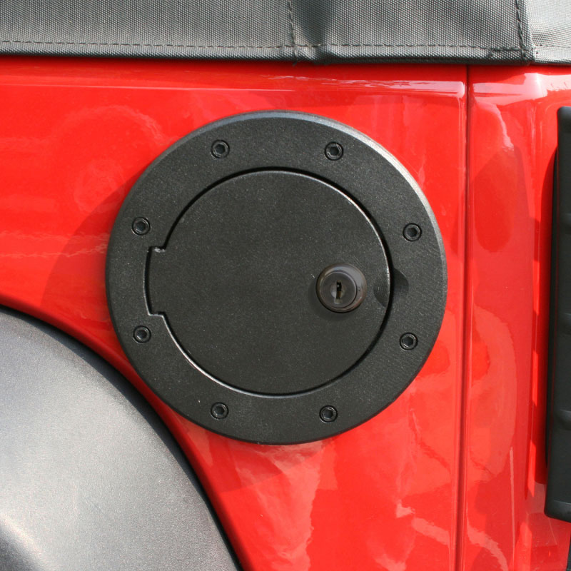 Rugged Ridge 11425.06 | Locking Gas Cap Door Black Alum 07-18 Jeep Wrangler JK; 2007-2018