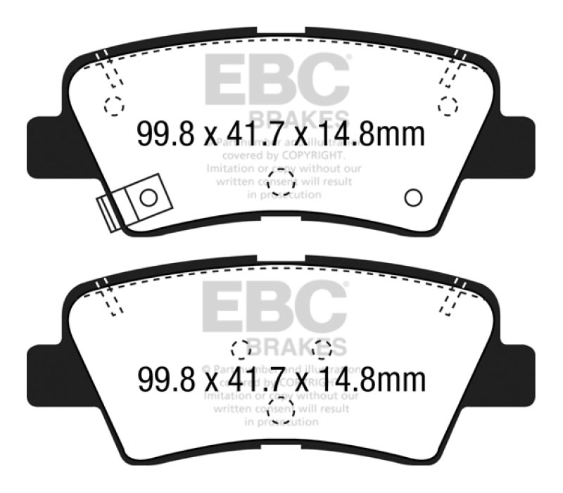 EBC ud1813 | 15+ Hyundai Sonata 1.6 Turbo (Elec Park Brake) Ultimax2 Rear Brake Pads; 2015-2023