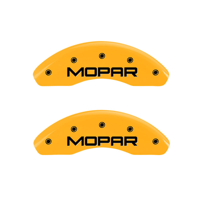 MGP 32015SMOPYL | 4 Caliper Covers Engraved Front & Rear Mopar Yellow Finish Black Char 2005 Chrysler Sebring; 2004-2006