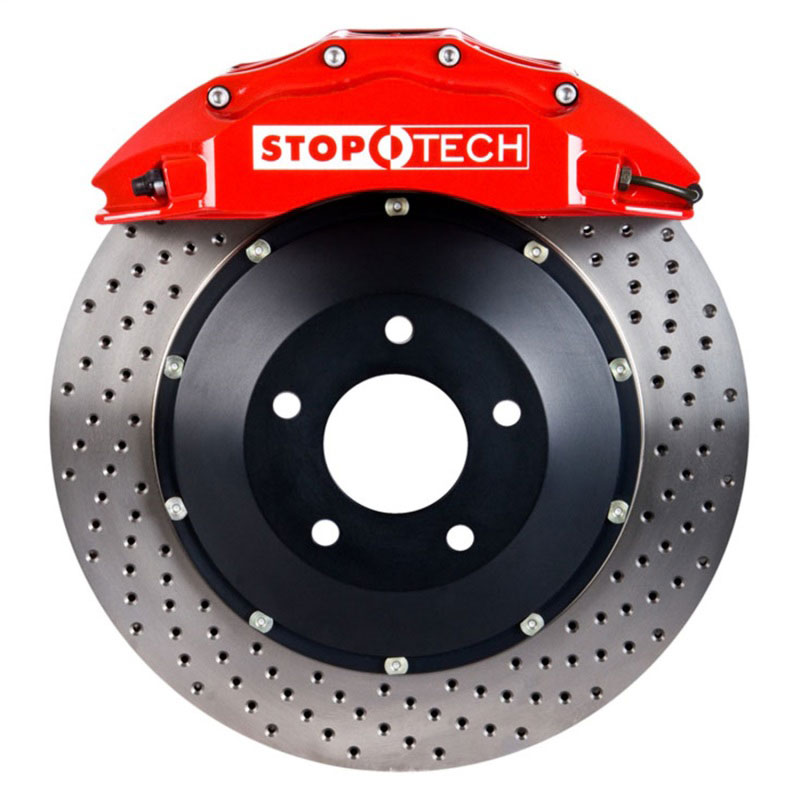 Stoptech 83.114.6800.72 | StopTech Audi S5 Big Brake Kit 6 Piston Red Calipers & 2-Piece No Coating Drilled Rotors, Front; 2008-2015