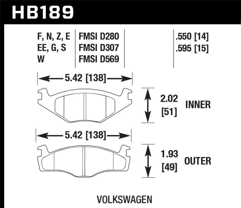 Hawk Performance hb189d595 | Hawk 91-93 Volkswagen Cabriolet Front ER-1 Brake Pads; 1991-1993