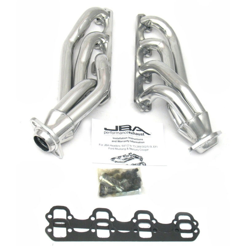 JBA 1650sjs | 65-73 Ford Mustang 260-302 SBF 1-5/8in Primary Silver Ctd Mid Length Header; 1965-1973