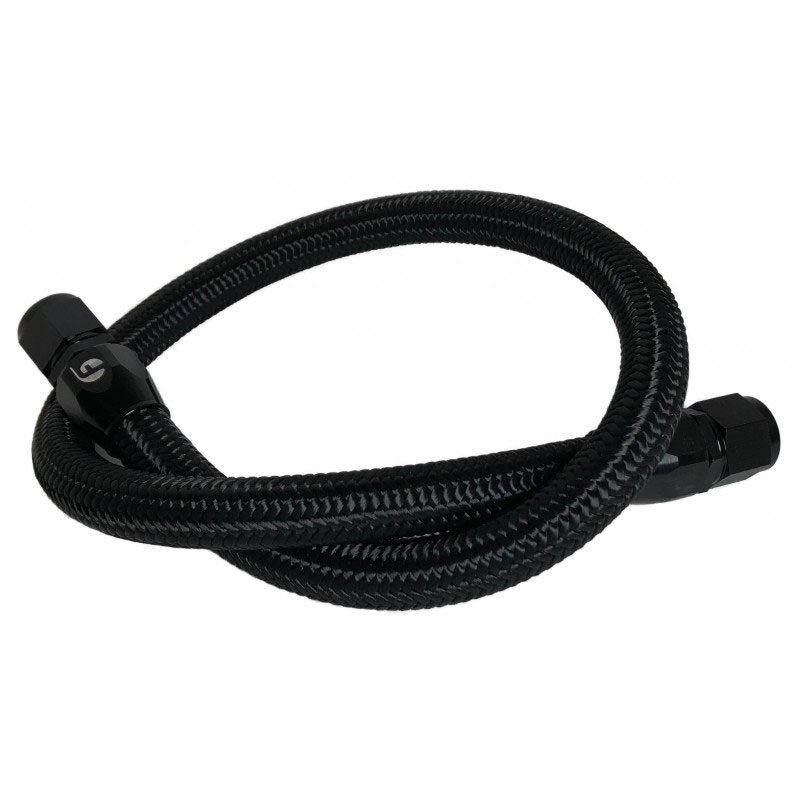 Fleece Performance fpe-clntbyps-hs-crvp-blk | 98.5-18 Dodge Cummins 34.5in Common Rail/VP44 Coolant Bypass Hose (BLK-Braided); 1998-2018