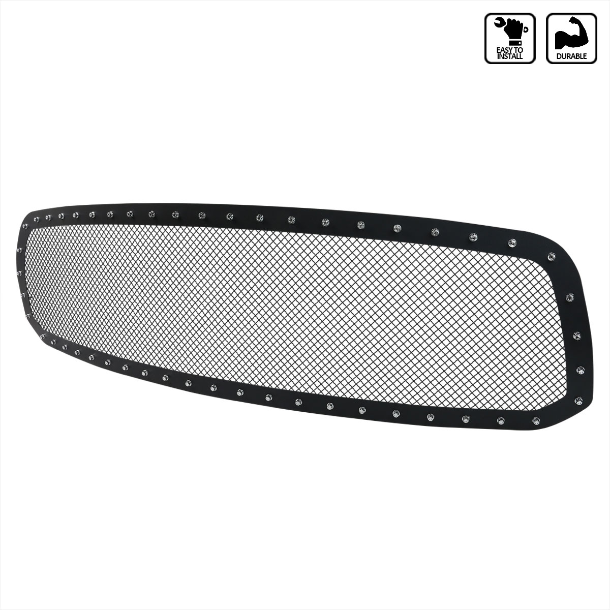 Spec-D Tuning hbg-ram1315bkss-yh | SPEC-D Tuning Dodge Ram 1500 Grille Insert - Rivet Style - Steel/Black - No Drilling; 2013-2014