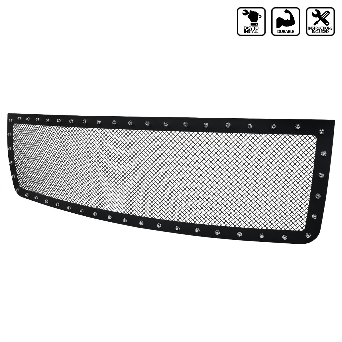 Spec-D Tuning hbg-sie0715bkss-yh | SPEC-D Tuning GMC Sierra 1500 Grille Insert - Rivet Style - Steel/Black - No Drilling; 2007-2013