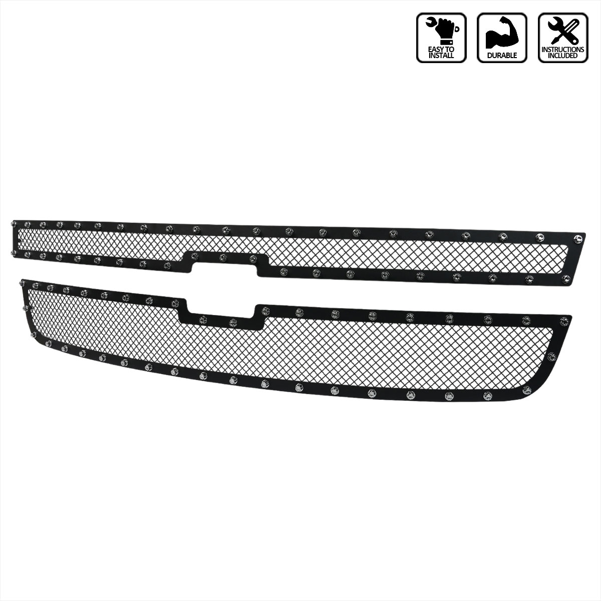 Spec-D Tuning hbg-siv0615bkss2p-yh | SPEC-D Tuning Chevrolet Silverado 1500 Grille Insert - Rivet Style - Steel/Black - Need Drilling; 2005-2007