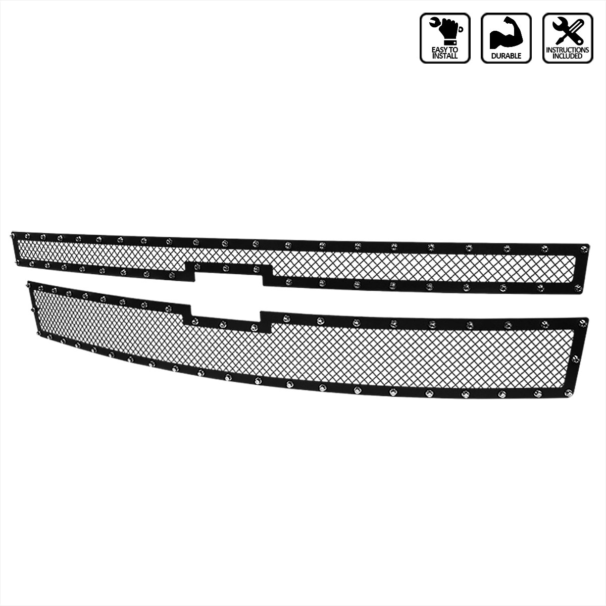 Spec-D Tuning hbg-siv1415bkss2p-yh | SPEC-D Tuning Chevrolet Silverado 1500 Grille Insert - Rivet Style - Steel/Black - No Drilling; 2014-2015