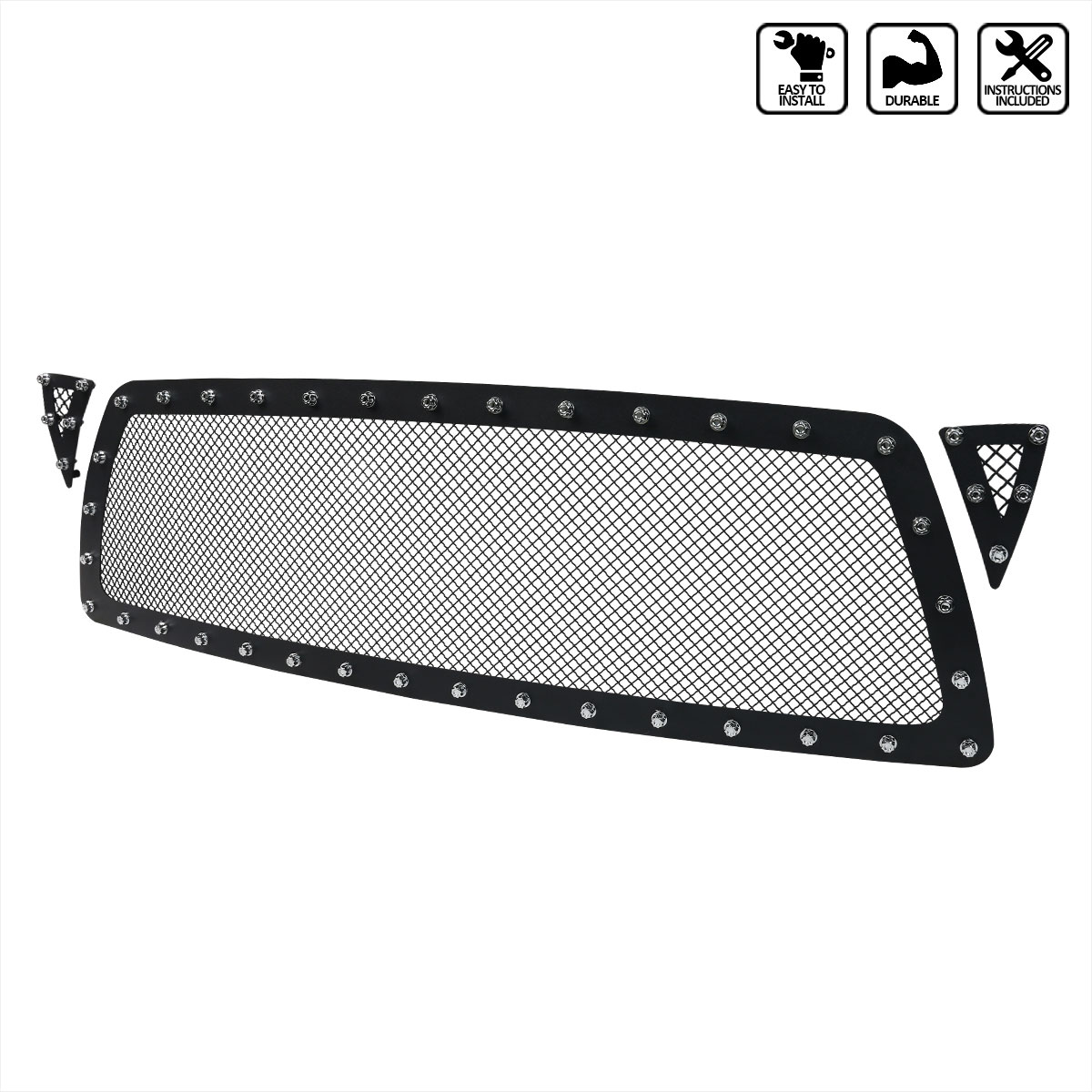 Spec-D Tuning hbg-tac05bkss-yh | SPEC-D Tuning Toyota Tacoma 3Pc Grille Insert - Rivet Style - Steel/Black - No Drilling; 2005-2010