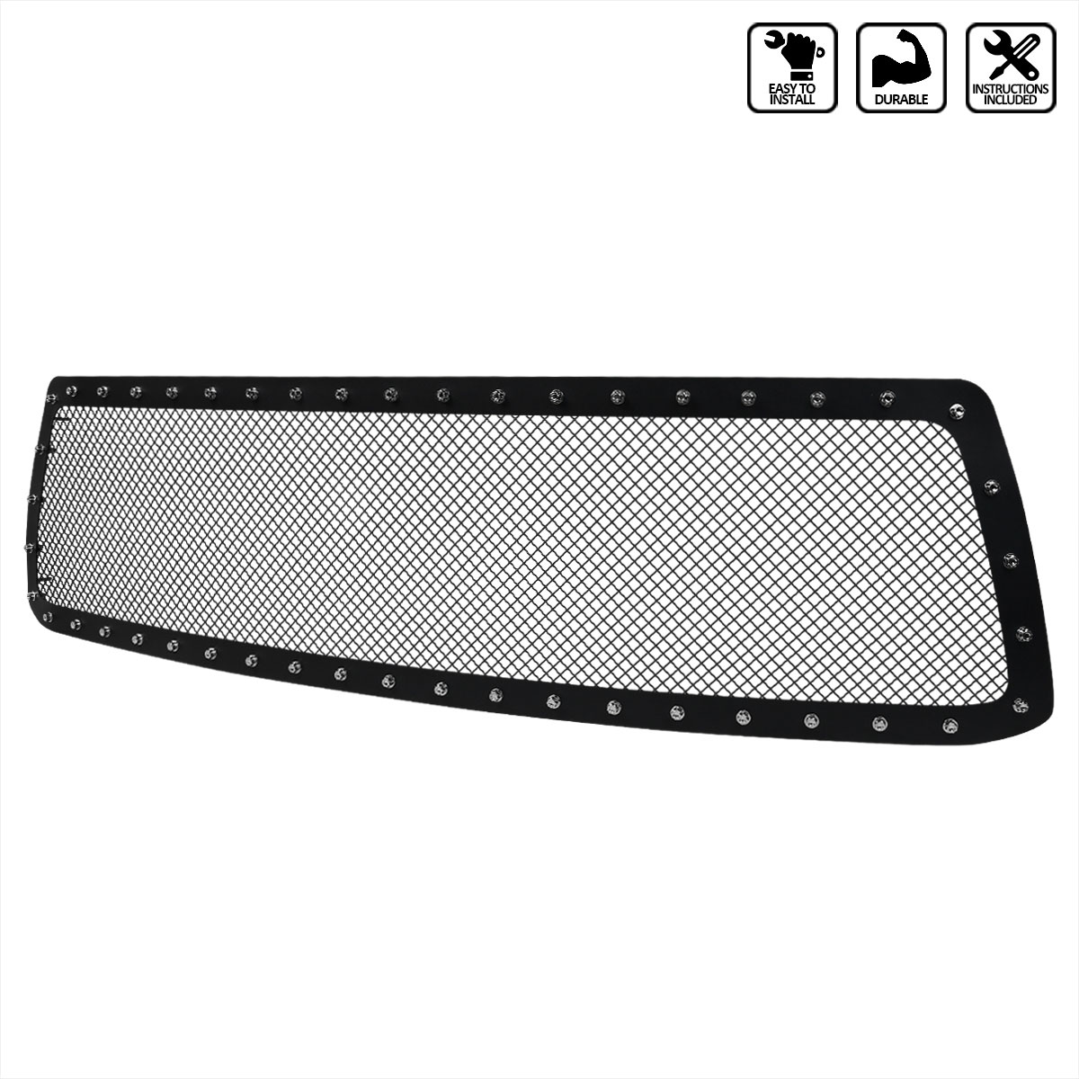 Spec-D Tuning hbg-tun10bkss-yh | SPEC-D Tuning Toyota Tundra Grille Insert - Rivet Style - Steel/Black - No Logo - Cut Req; 2010-2013