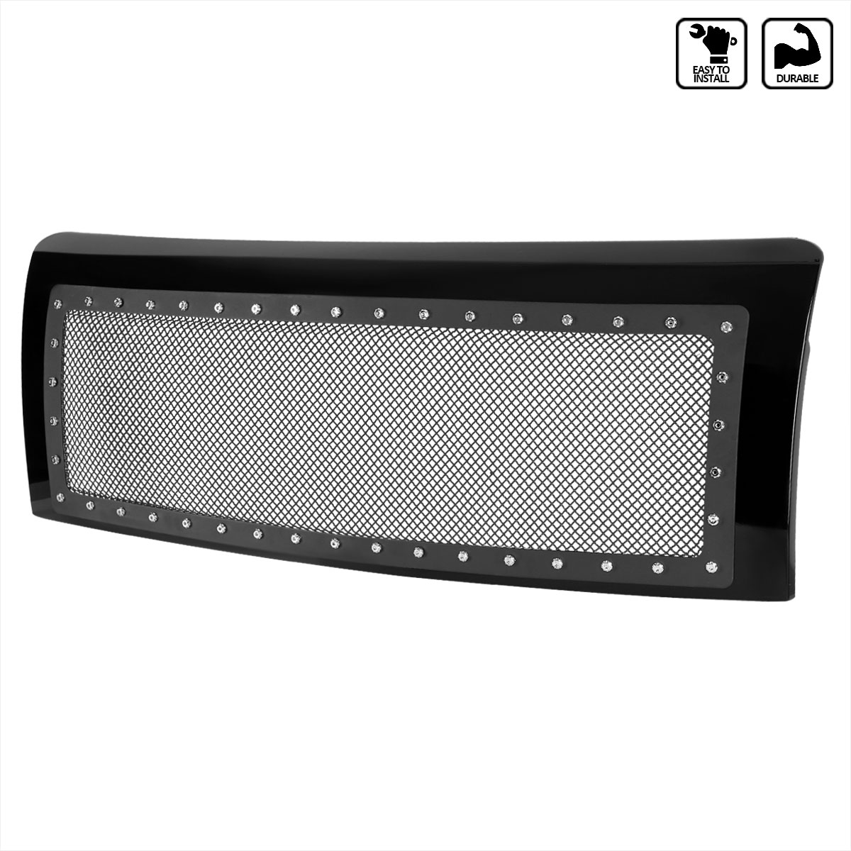 Spec-D Tuning hg-f15009jmss-hj | SPEC-D Tuning Ford F150 Rivet Mesh Grille - Glossy Black; 2009-2014